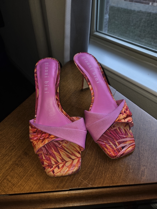 Gianni Bini Shoes - Gianni Bini Pink Tropical Print Slide Heels